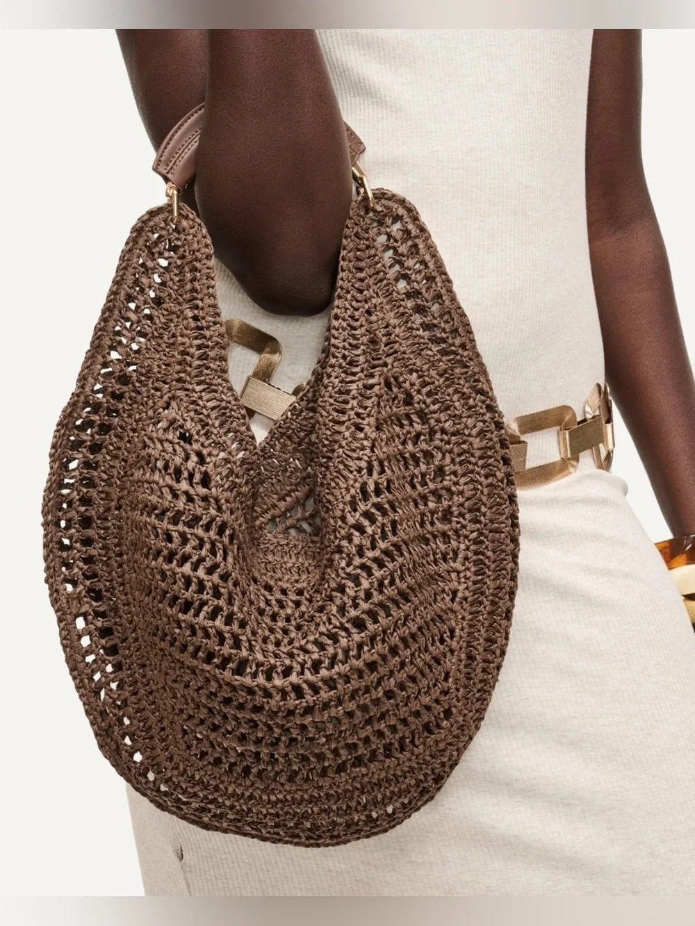 NWT Urban Expressions Camden Crochet Raffia Hobo Bag - Brown